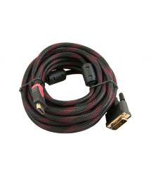 Кабель HDMI (папа)-DVI (папа) 3,0м, 2 феррита, оплетка, круглый Black / RED, Пакет