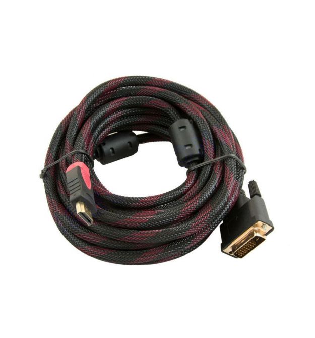 Кабель HDMI (папа)-DVI (папа) 3,0м, 2 феррита, оплетка, круглый Black / RED, Пакет