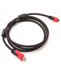 Кабель HDMI-HDMI 1.8m, v1.4, OD-7.4mm, 2 фильтра, оплетка, круглый Black / RED, коннектор RED / Black, (Пакет), Q200