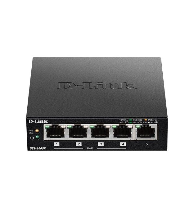 Коммутатор D-Link DES-1005P 5xFE (4x PoE, 1x Uplink, 60W)