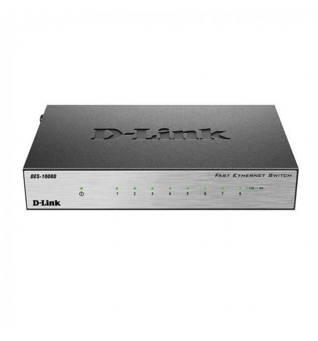 Коммутатор D-Link DES-1008D 8xFE, Desktop металл, Неуправляемый