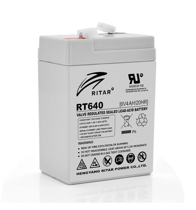 Акумуляторна батарея AGM RITAR RT640, Gray Case, 6V 4Ah (70х47х99 (107)) Q20