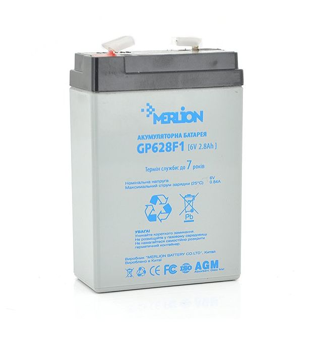Акумуляторна батарея MERLION AGM GP628F1 6 V 2,8Ah ( 67 x 35 x 100 (105) ) Q20
