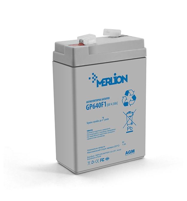 Аккумуляторная батарея MERLION AGM GP645, 6V 4.5Ah ( 70 x 47 x 100 (105) ) White / Black Q20