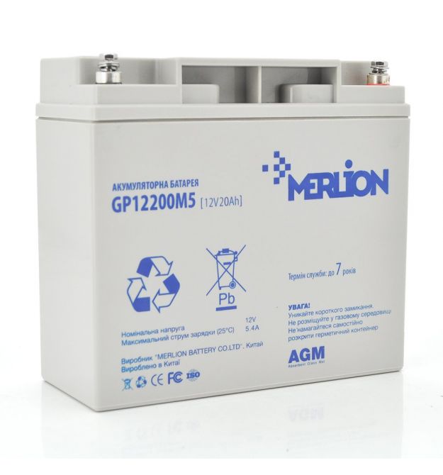 Акумуляторна батарея MERLION AGM GP1220M5 12 V 20 Ah ( 180 x 78 x 165 (168) ) 5,34 кг Q4
