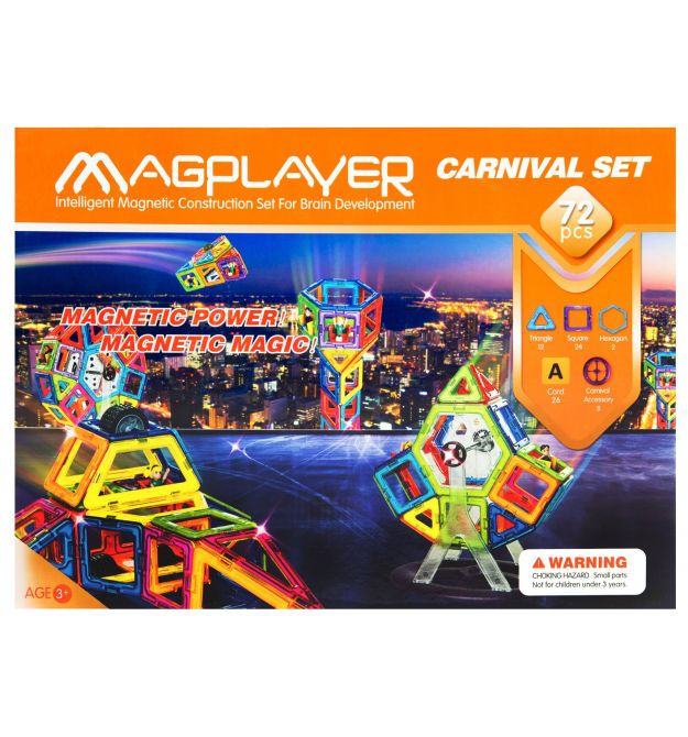 Конструктор Magplayer магнитный набор 72 эл. MPA-72