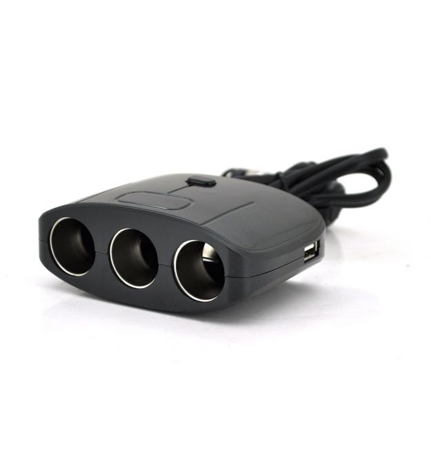 АЗУ разветвитель Olesson 1635, 12V-3*12V+2*USB, Black, Blister