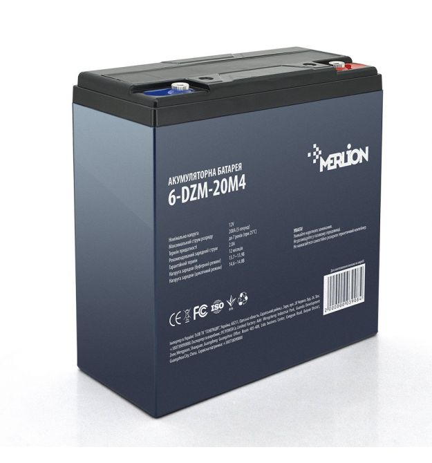 Тяговая аккумуляторная батарея AGM MERLION 6-DZM-20, 12V 20Ah M4 (181х77х167 мм) 6,7 кгQ4