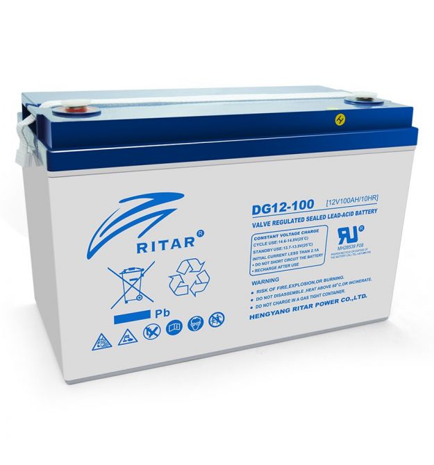 Акумуляторна батарея GEL RITAR DG12-100, Gray Case, 12V 100.0Ah ( 328 х 172 х 215 (220) ) Q1