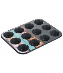 Форма для выпечки маффинов Ardesto Tasty baking на 12 шт. 35*26,5*3 см, серый,голубой, угл. сталь