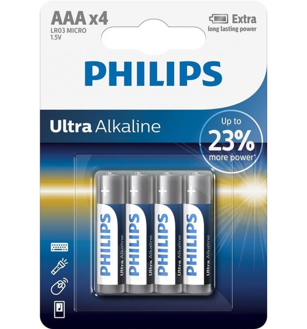 Philips Батарейка Ultra Alkaline лужна AAA блістер, 4 шт