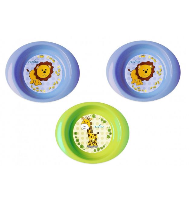 Набор тарелочек Nuvita 6м+ 3шт. глубокие Синие и салатовая NV1422Blue