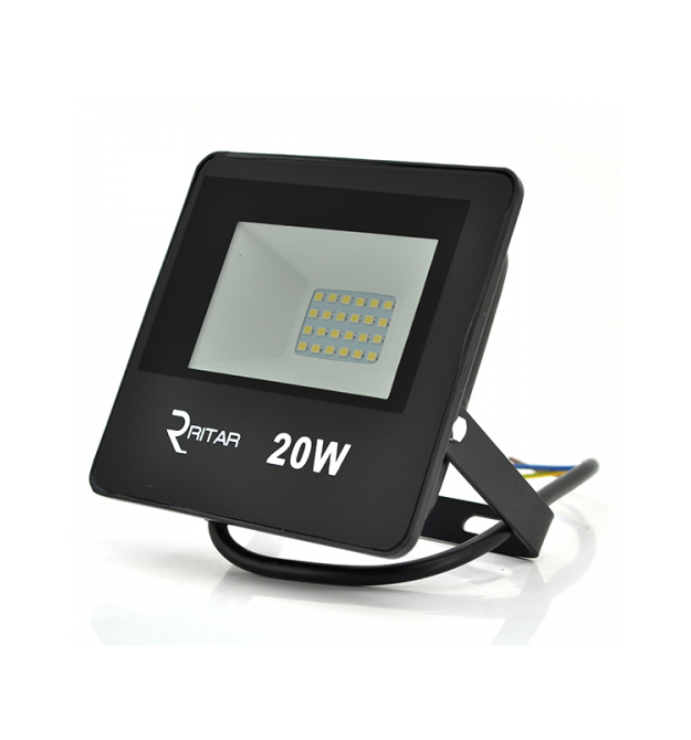 Прожектор SLIM LED RITAR RT-FLOOD20A, 20W, 24xSMD2835, IP65, 2000Lm, 6500K (100%), PF0.9 Ra70, 125*140*25mm