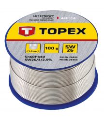 Topex Припій олов'яний, Sn60Pb40, флюс SW26, дріт 1мм, 100г