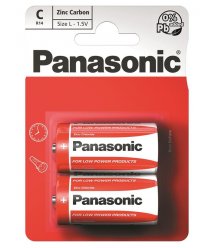 Батарейка Panasonic RED ZINK угольно-цинковая C(R14) блистер, 2 шт.