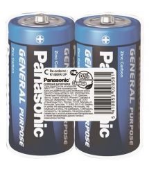 Батарейка Panasonic GENERAL PURPOSE угольно-цинковая C(R14) пленка, 2 шт.