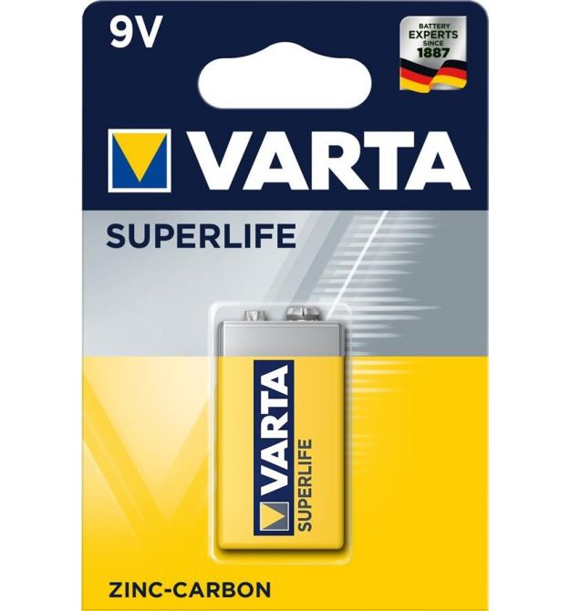 VARTA Батарейка Super Heavy Duty вугільно-цинкова 6F22 (6LR61, MN1604, MX1604 ,Крона) блістер, 1 шт.
