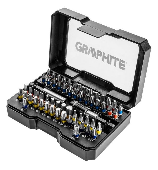 Graphite Біти, набір 60шт, магнітні подовжувачі 2шт, SL,PH,PZ,H,TX,TT, 25мм, кейс