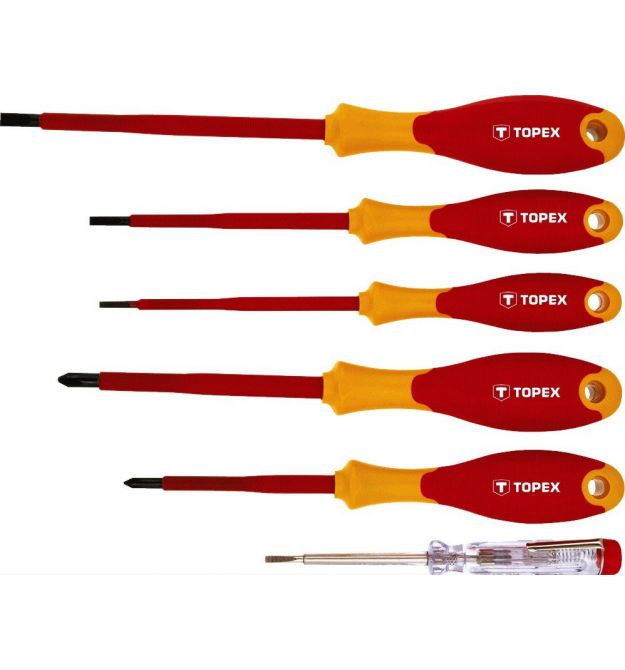 Викрутки TOPEX набір 6шт, діелектричні, тестер напруги, SL,PH, сталь CrMo