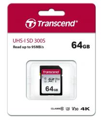 Transcend SDXC/SDHC 300S[Карта пам'яті SD 64GB C10 UHS-I R100/W20MB/s]