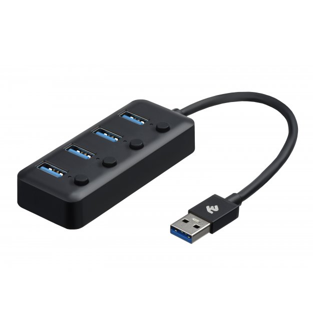 Адаптер 2Е USB-A to 4*USB3.0, Hub with switch, 0.25 м