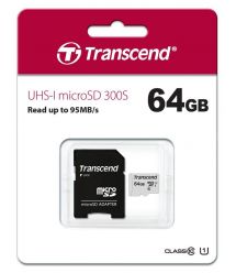 Transcend Карта пам'яті microSD 64GB C10 UHS-I R100/W20MB/s + SD