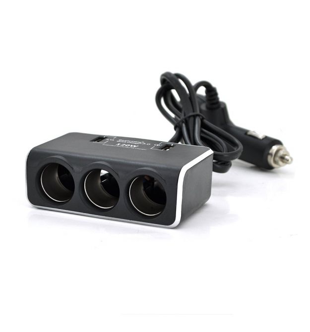 АЗУ разветвитель+ вольтметр Olesson 1639, 12V-3*12V+2*USB, Black, Blister