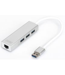 Концентратор-адаптер DIGITUS Gigabit Ethernet USB 3.0, 3xUSB, 1xLAN