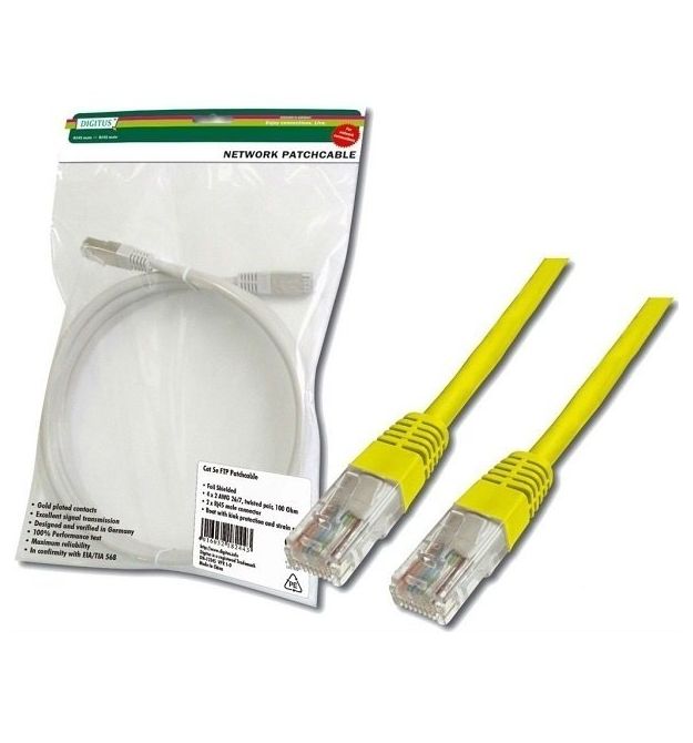 Патч-корд DIGITUS CAT 5e UTP, 3м, AWG 26/7, PVC, желтого цвета