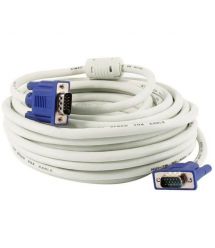 Кабель VGA 15m, male to male (папа-папа), 2 феррита, бело-синий, кулёк