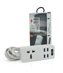 Сетевой фильтр ТВ-Т06, 1 розетка + 4 USB, 2 м, сечение 3х0,75мм, Black - White, Box