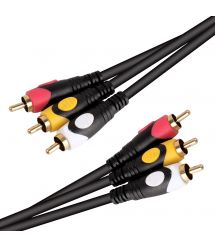 Кабель Audio-Video 3хRCA (папа) - 3хRCA (папа), GOLD connector, CU, круглый, черный, 3,0 м, (Пакет) Премиум