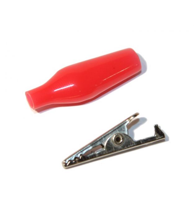 Зажим тестерный "крокодил" красный 27мм (эластичный резиновый кожух),Q500