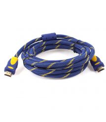 Кабель HDMI-HDMI 3.0m, v1.4, OD-8.0mm, 2 фильтра, оплетка, круглый Blue / Gold, коннектор Black-red, (Пакет) Q50