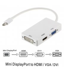 Конвертер mini Display Port (папа) на HDMI / VGA / DVI(мама) 30cm, White, 4K / 2K, Пакет