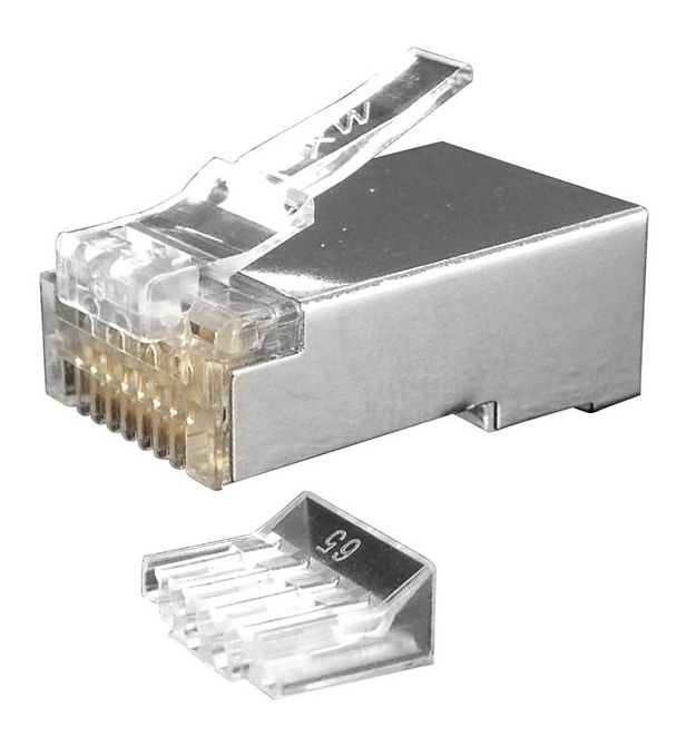 Коннектор Merlion RJ-45 8P8C FTP Cat-6 экранированный для сквозного подключения, двойной (позолоченые)