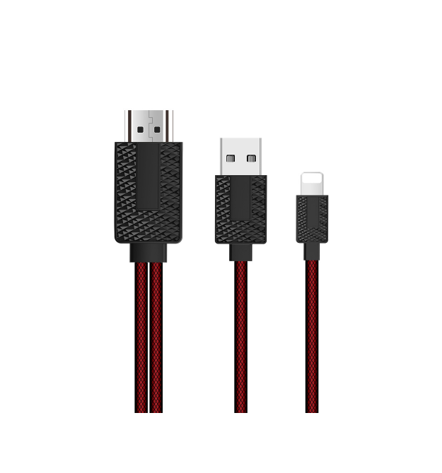 Конвертер Lighting (папа) на HDMI(папа) 1,8м, Black - Red, 4K - 2K, BOX