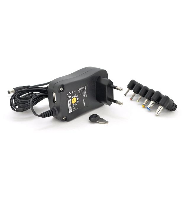 Універсальний БП Input 100V-240V 50-60Mhz, Output :3V-12V-2.1A 30W, 6 Г-подібних роз&aposємів 2.35*0.75 - 3.0*1.1 - 3.5*1.35 - 4