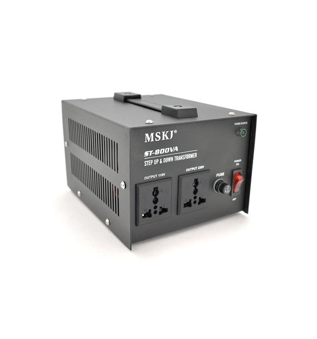 Преобразователь напряжения MSKJ ST-800VA( 500W) Трансформаторный Input 220 V - Output 110V, + 2 универсальных розеток