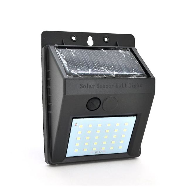Уличный фонарь с сумеречным датчиком c cолнечной панелью, крепление на стену 30LED, Black