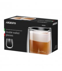 Набор чашек Ardesto с двойными стенками, 250 мл, H 9,5 см, 2 шт, боросиликатное стекло