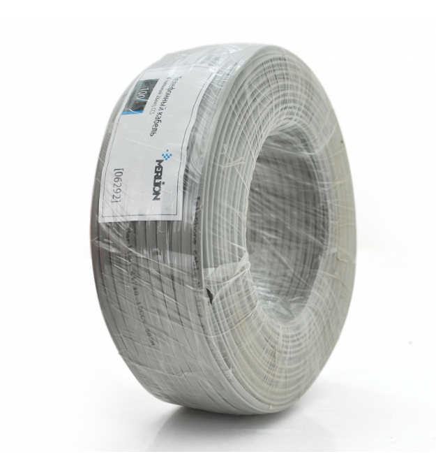 Телефонный кабель Merlion 4 жилой 28awg CCS, моножильный, круглый, 100 метров в бухте серый