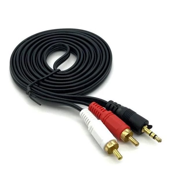 Кабель DC3.5 (папа) - 3хRCA (папа), GOLD Jack, CU, круглый, Black, 1,5 м, (Пакет) Q500