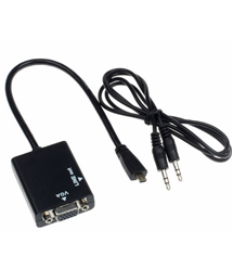 Конвертер micro HDMI (тато) на VGA(мама) 30cm, Black, 4K/2K, Пакет + Audio
