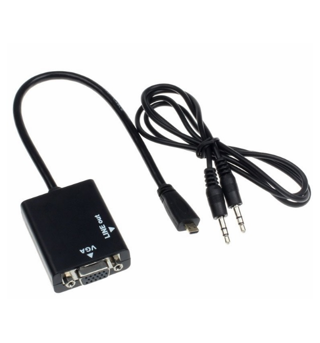 Конвертер micro HDMI (папа) на VGA(мама) 30cm, Black, 4K/2K, Пакет + Audio