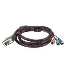 Кабель VGA (папа)-3RCA (папа) 1.5m, Black / Red, оплетка, пакет