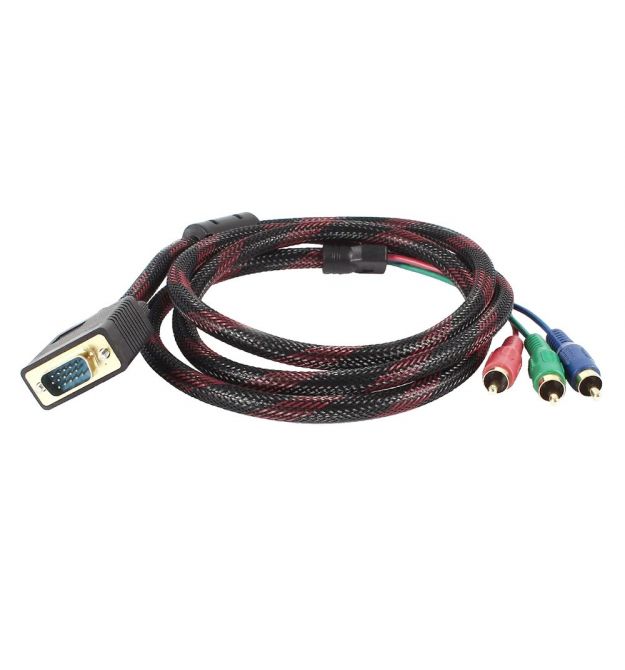 Кабель VGA (папа)-3RCA (папа) 1.5m, Black / Red, оплетка, пакет