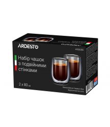 Набор чашек Ardesto с двойными стенками для эспрессо, 80 мл, H 7,3 см, 2 шт, боросиликатное стекло