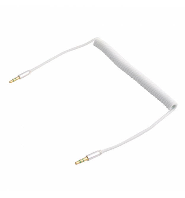 Кабель AUX Audio DC3.5 папа-папа 1.5м пружина, CCA Stereo Jack, (круглый) White