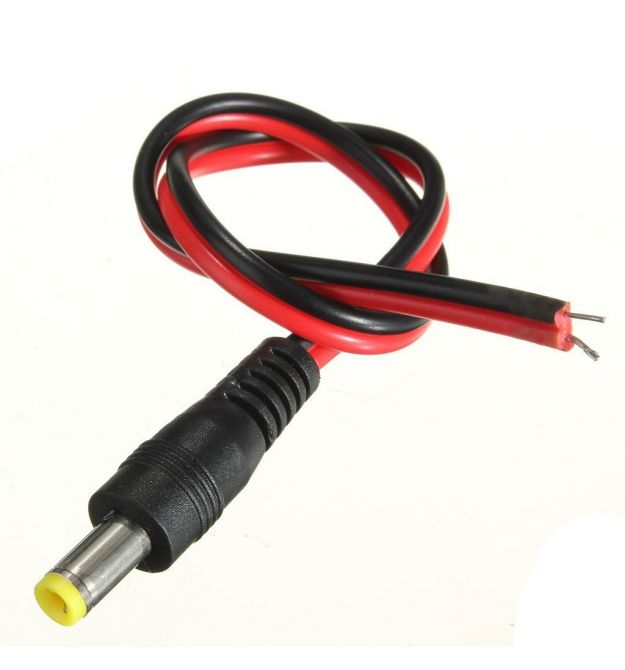 Разъем питания DC-M (D 5,5x2,1мм) - кабель длиной 30см black -red, Yellow plug OEM Q100